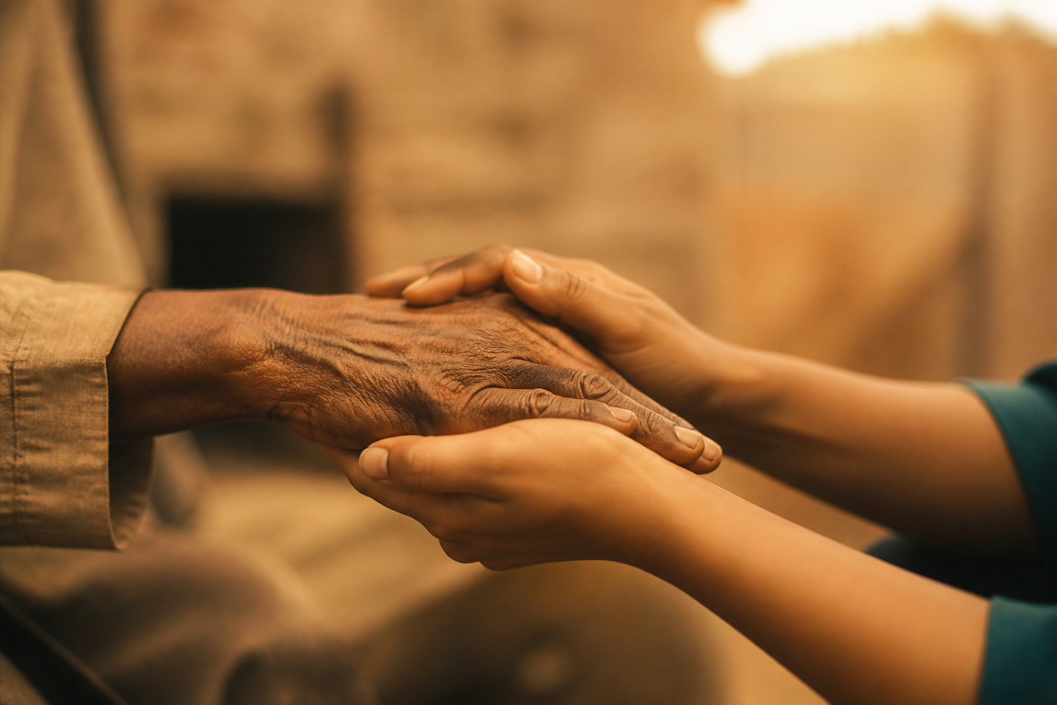 Two hands held in a gesture of care